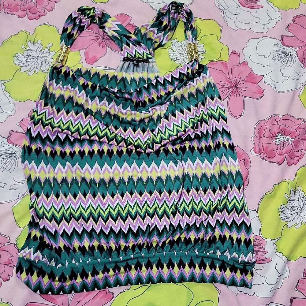 Baby Phat Green and Purple Chevron Tank Top